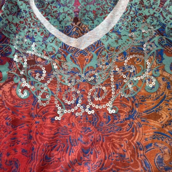 Appropriate Behavior Women's Size Large Shirt/Top Short Sleeve V-Neck Multicolor - Picture 5 of 7